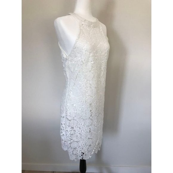 LULU'S Love Poem Crochet Lace Halter Sleeveless Bridal Mini Dress Size XL White - Picture 4 of 10